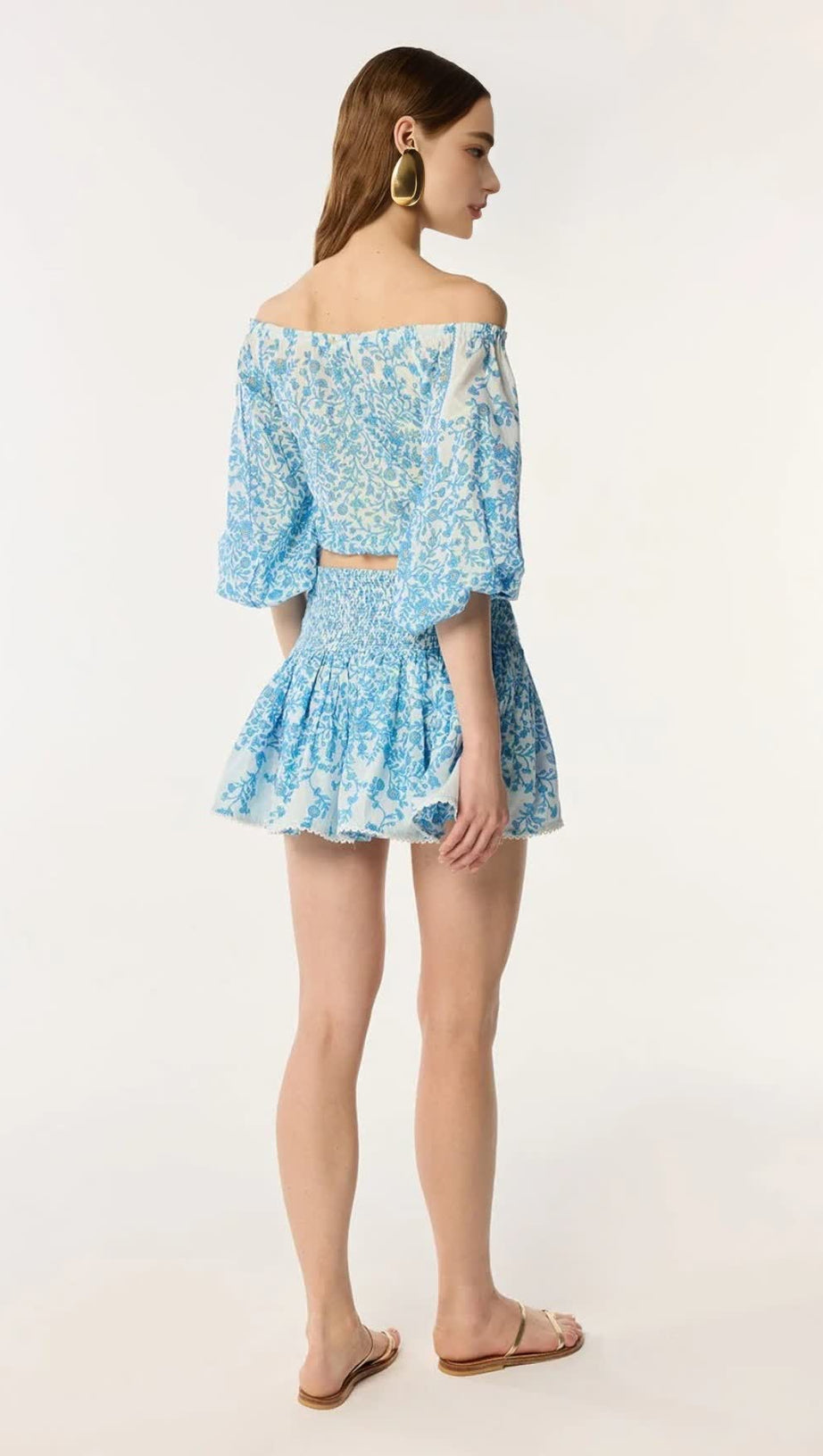 OFF-SHOULDER MINIROCK-SET MIT BLUMENPRINT IN BLAU