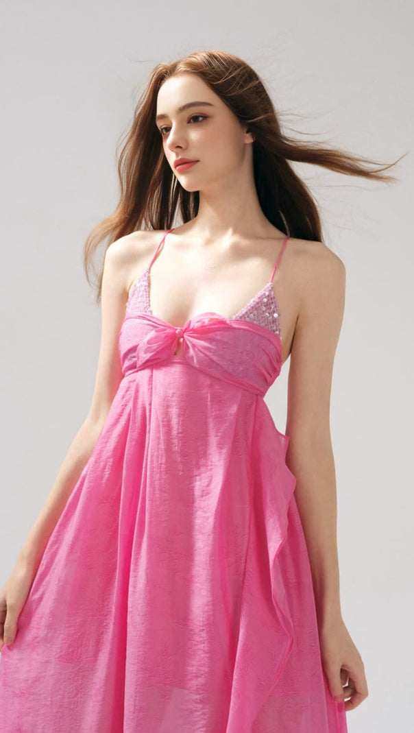 AIIZIE ROSE JACQUARD PATCHWORK ASYMMETRIC RUFFLE TAILORED DRESS - product image