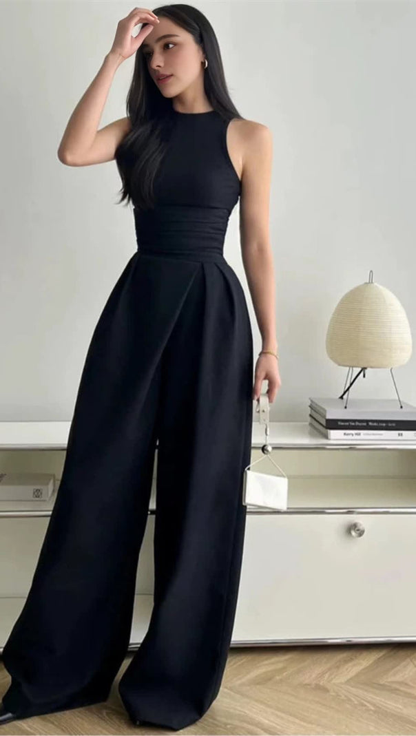 AIIZIE VEST HIGH WAIST WIDE LEG LONG SKIRT SUIT IN BLACK - product image