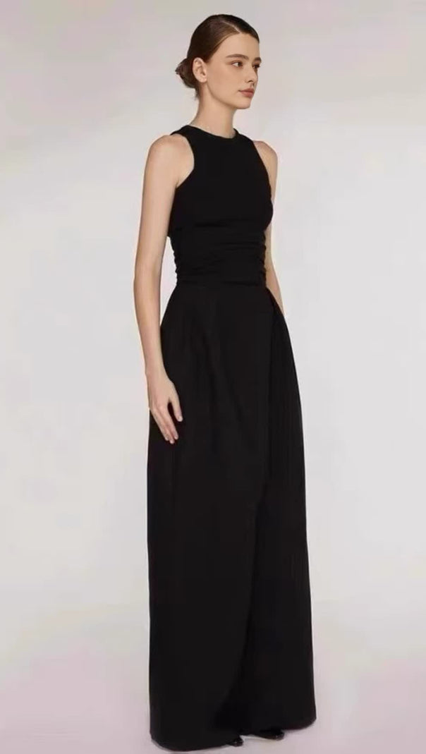 AIIZIE VEST HIGH WAIST WIDE LEG LONG SKIRT SUIT IN BLACK - product image