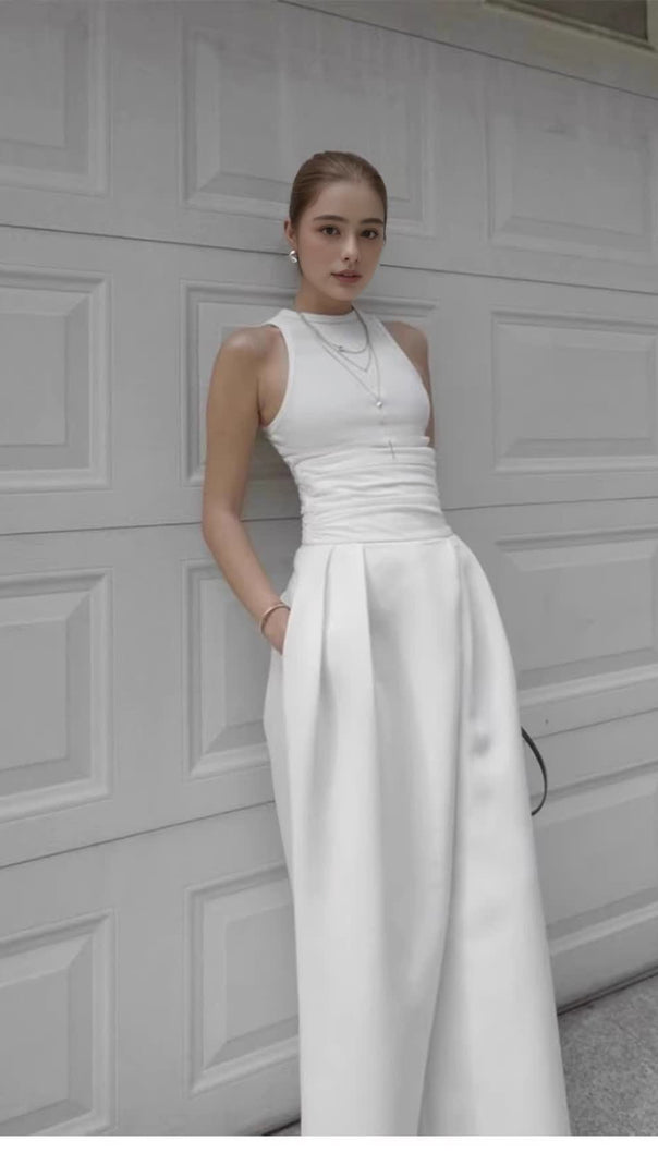 AIIZIE VEST HIGH WAIST WIDE LEG LONG SKIRT SUIT IN WHITE - product image