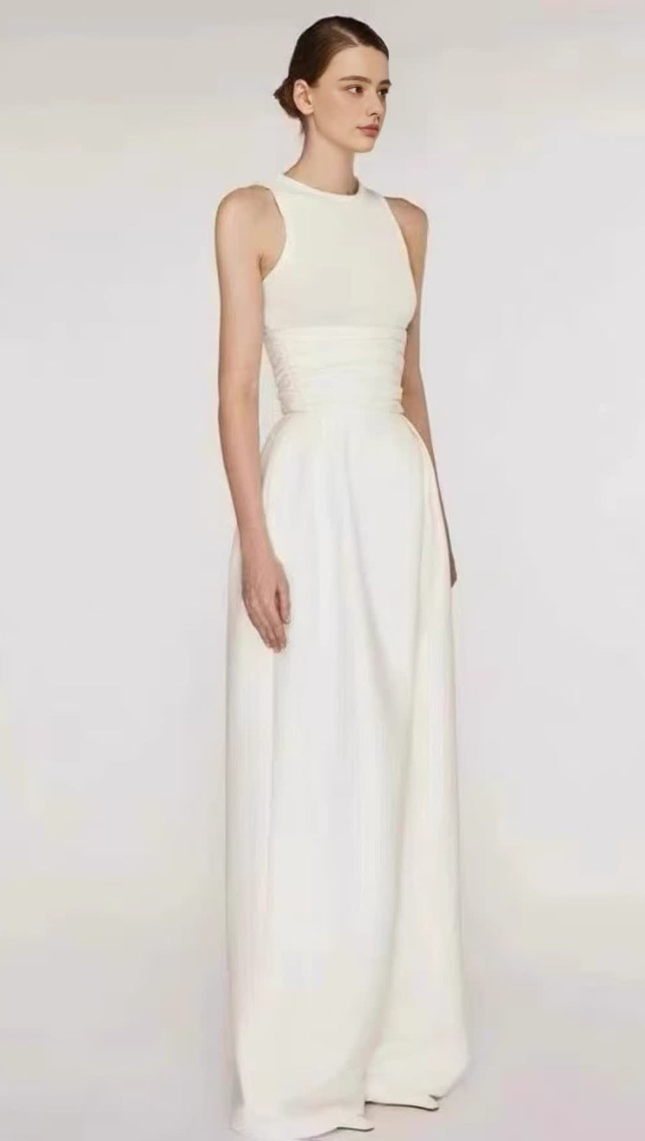 VEST HIGH WAIST WIDE LEG LONG SKIRT SUIT IN WHITE