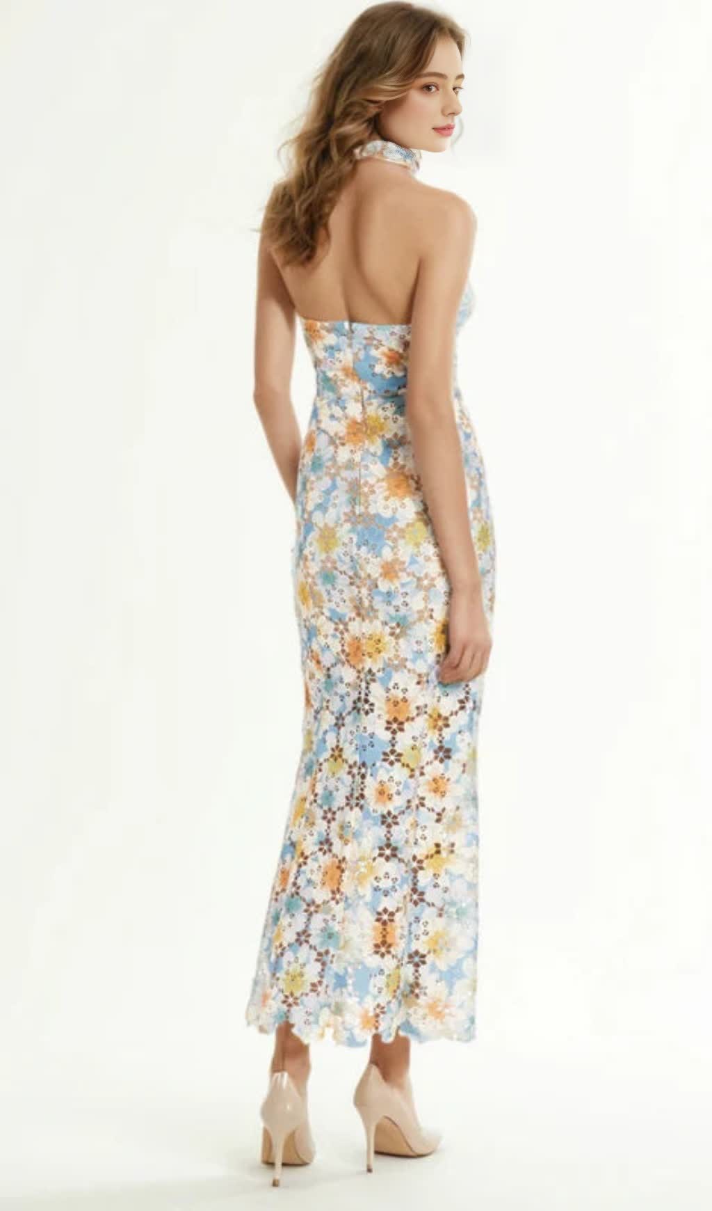 V-neck Side Split Long Dress
