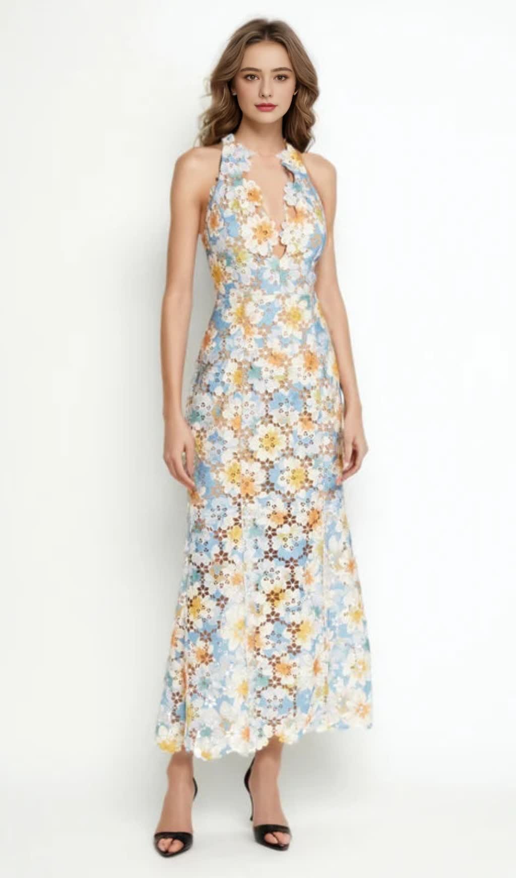 V-neck Side Split Long Dress