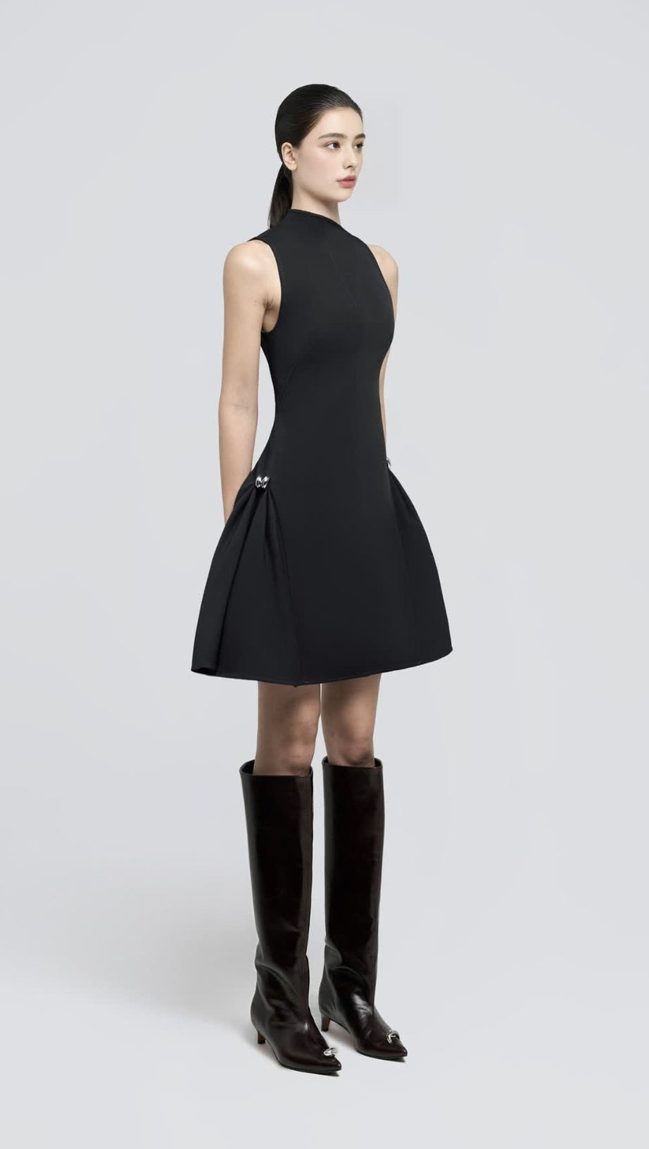 ASYMMETRICAL FLARED MINI DRESS