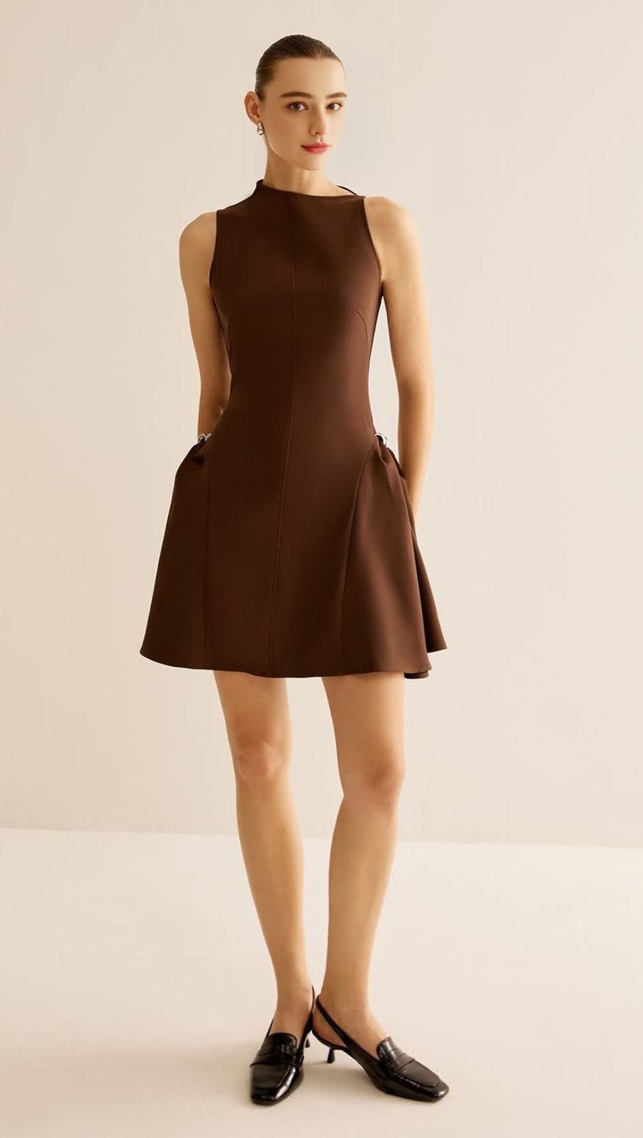 ASYMMETRICAL FLARED MINI DRESS