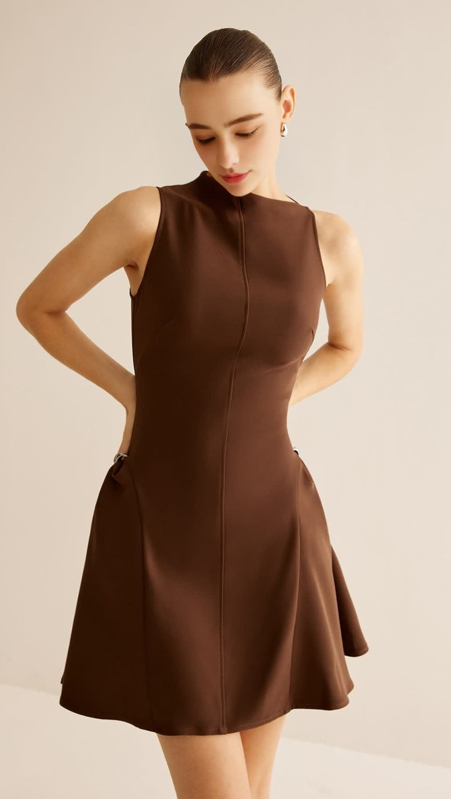 ASYMMETRICAL FLARED MINI DRESS