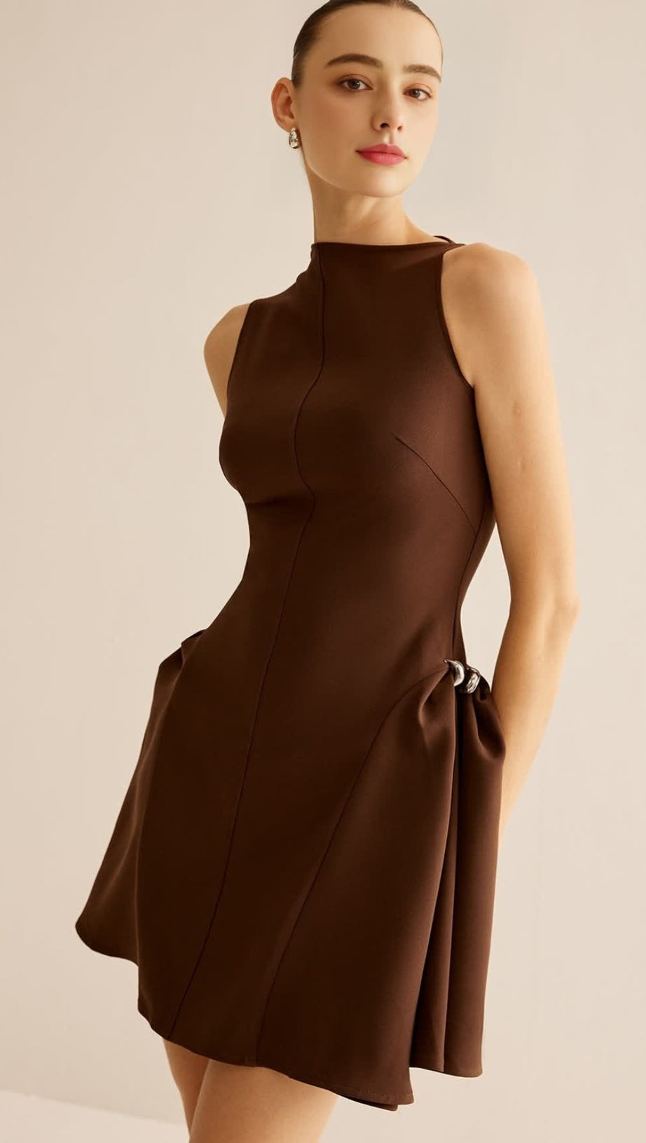 ASYMMETRICAL FLARED MINI DRESS