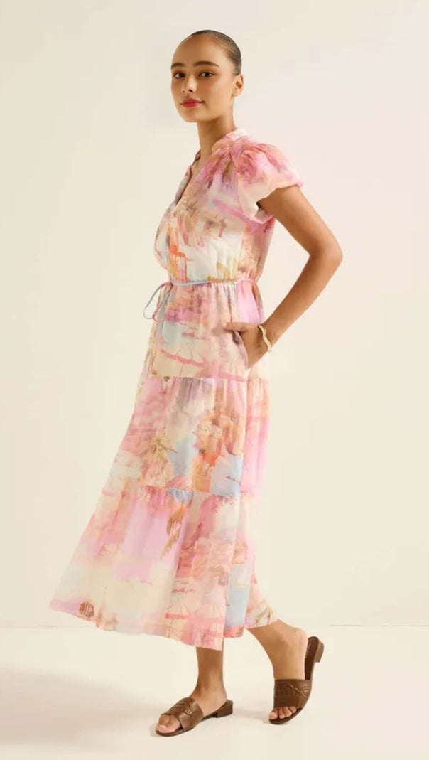 AIIZIE PUFF SLEEVES TIERED MIDI DRESS - product image