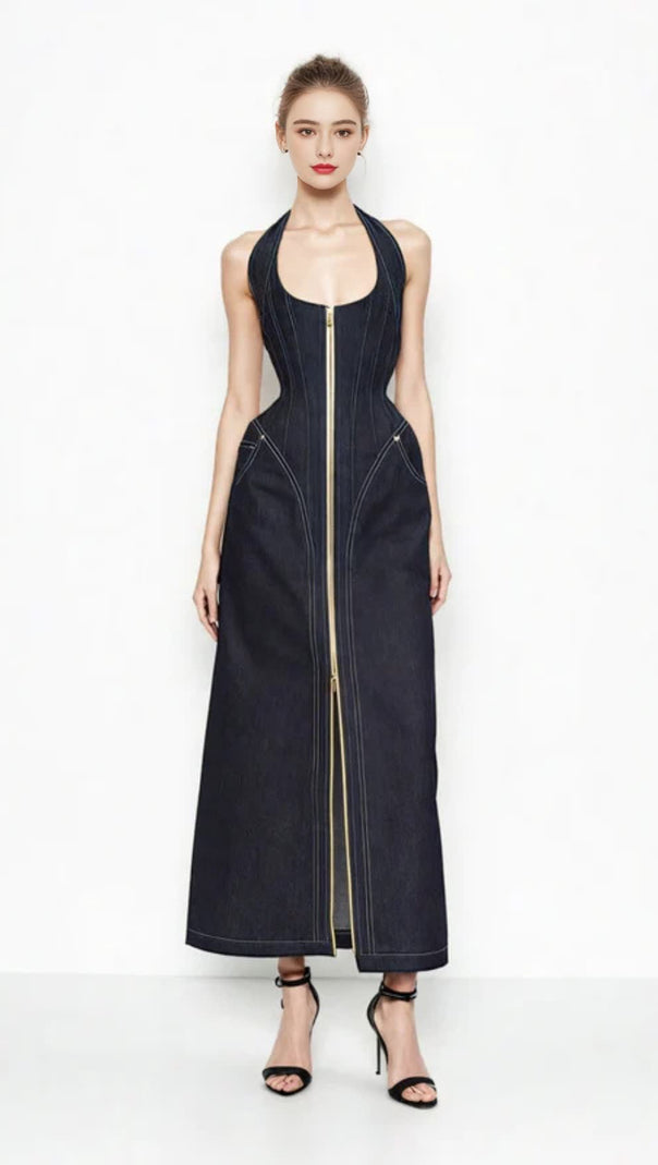 AIIZIE DENIM PATCHWORK LONG DRESS - product image