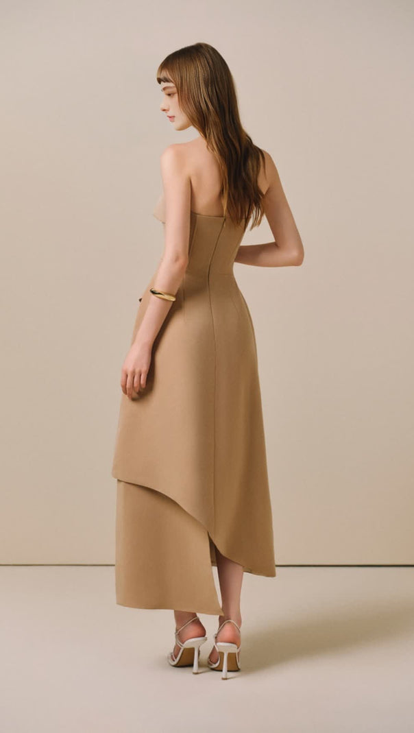 AIIZIE HIGH WAIST SLIM IRREGULAR TUBE TOP MIDI DRESS - product image