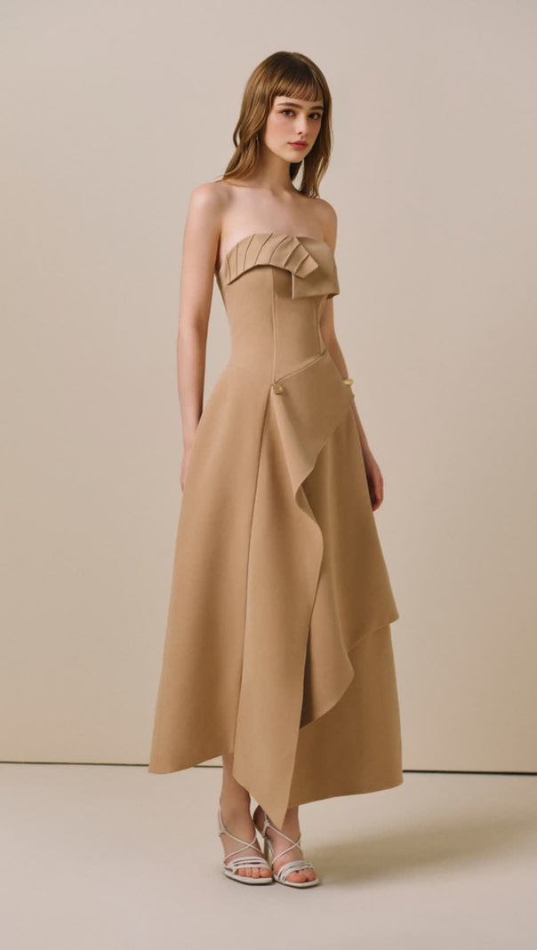 AIIZIE HIGH WAIST SLIM IRREGULAR TUBE TOP MIDI DRESS - product image