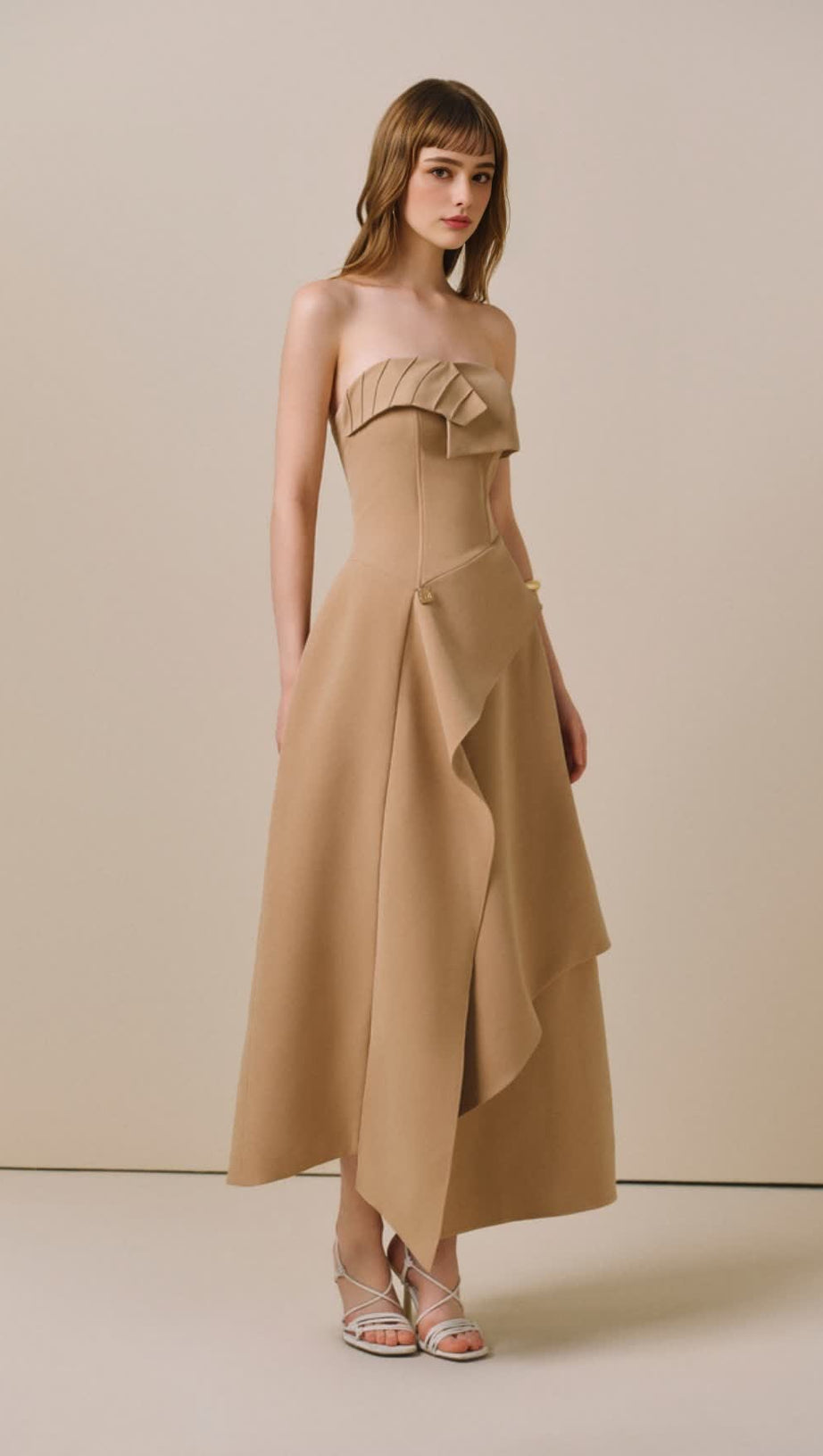 HIGH WAIST SLIM IRREGULAR TUBE TOP MIDI DRESS