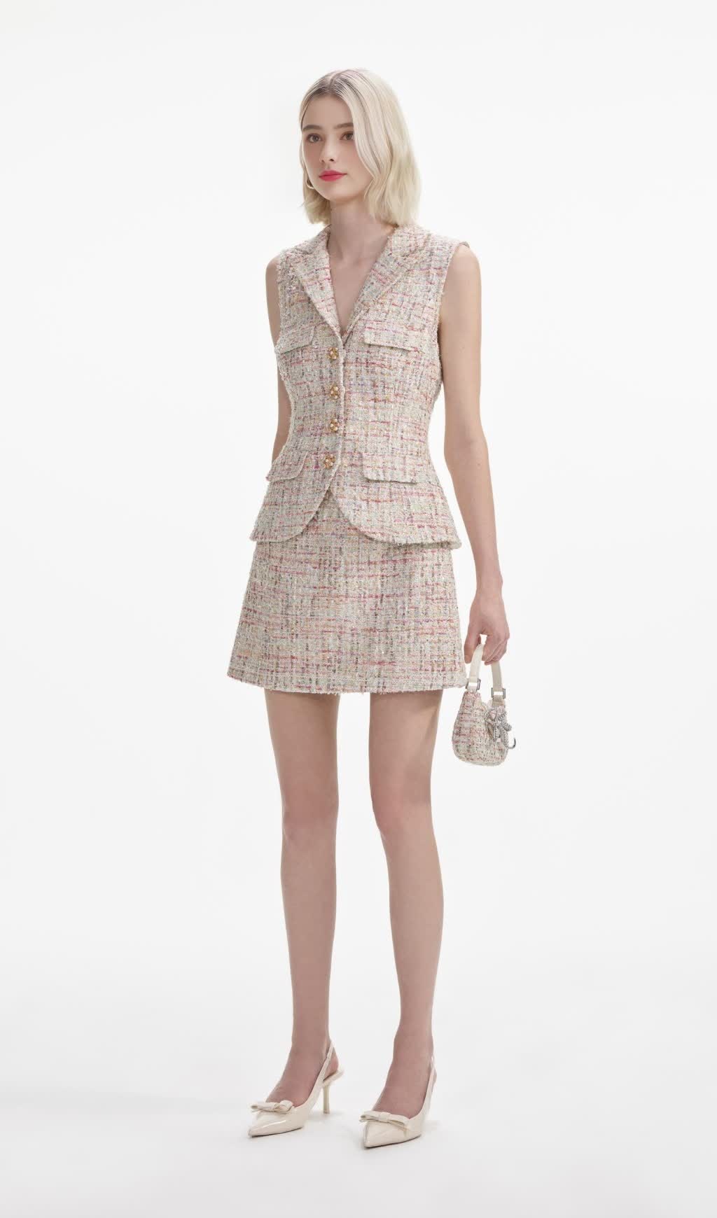 PASTEL BOUCLE TAILORED MINI DRESS