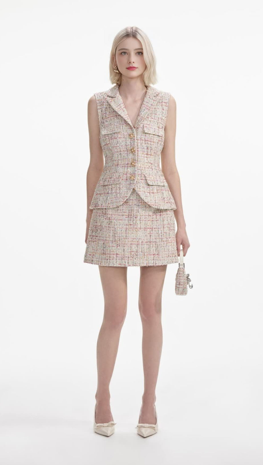 PASTEL BOUCLE TAILORED MINI DRESS