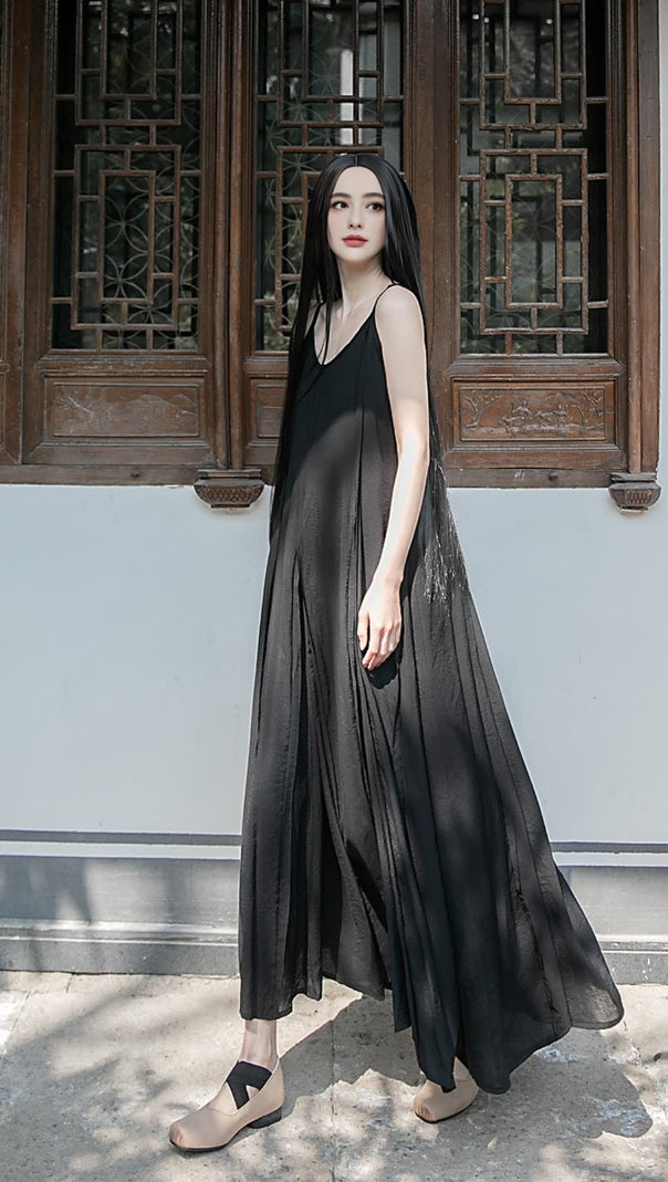 AIIZIE BLACK STRAP RAW - EDGE PATCHWORK MAXI DRESS - product image