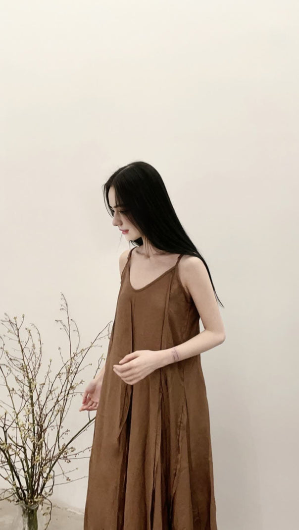 AIIZIE COFFEE STRAP RAW - EDGE PATCHWORK MAXI DRESS - product image