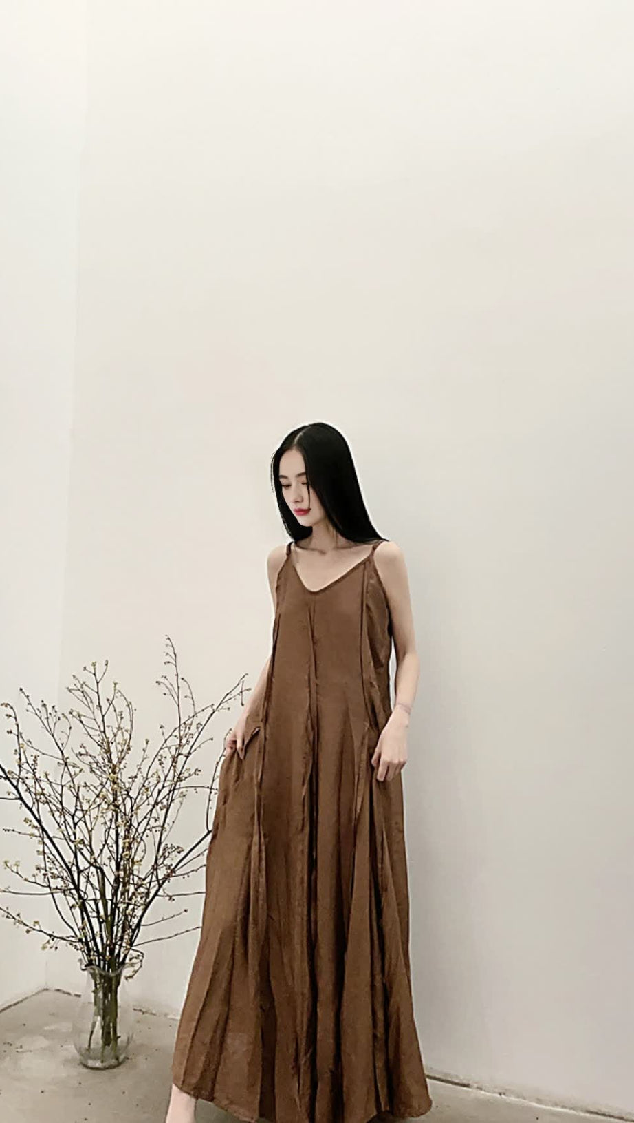 COFFEE STRAP RAW - EDGE PATCHWORK MAXI DRESS