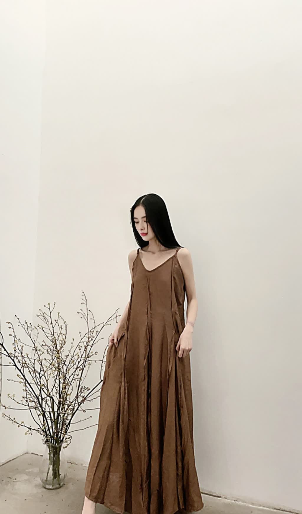 COFFEE STRAP RAW - EDGE PATCHWORK MAXI DRESS