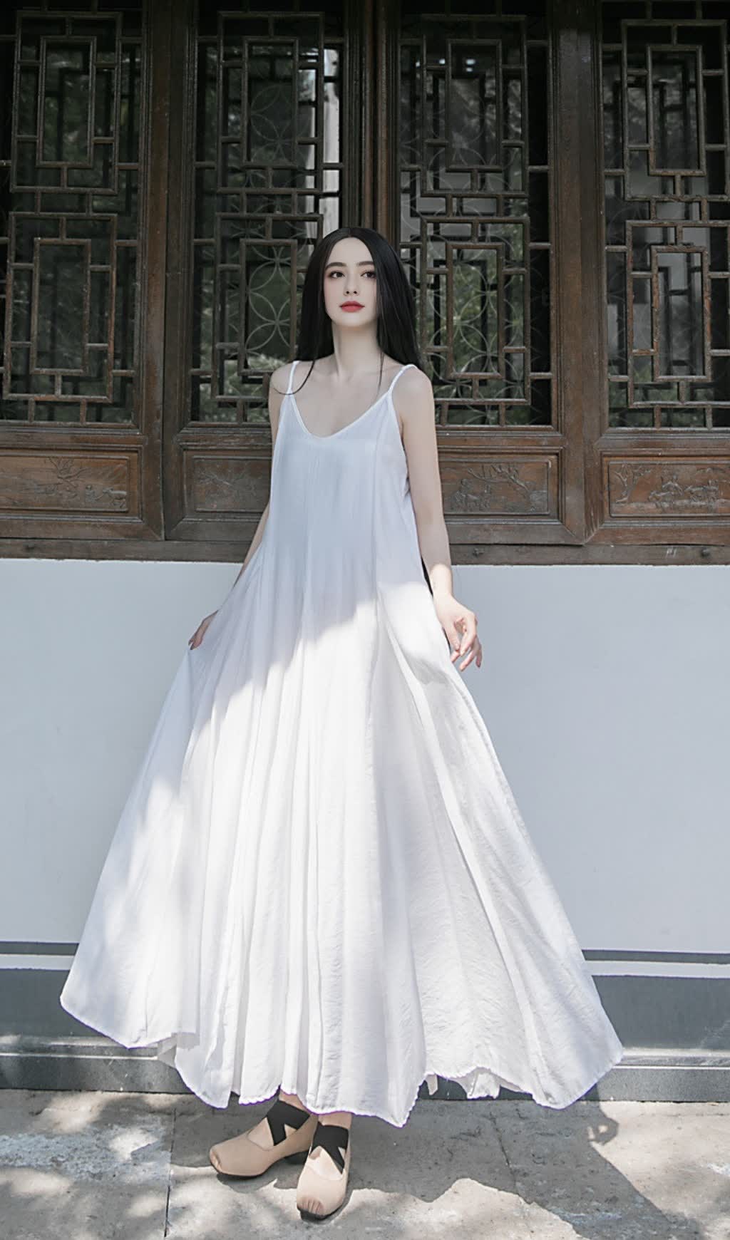 WHITE STRAP RAW - EDGE PATCHWORK MAXI DRESS