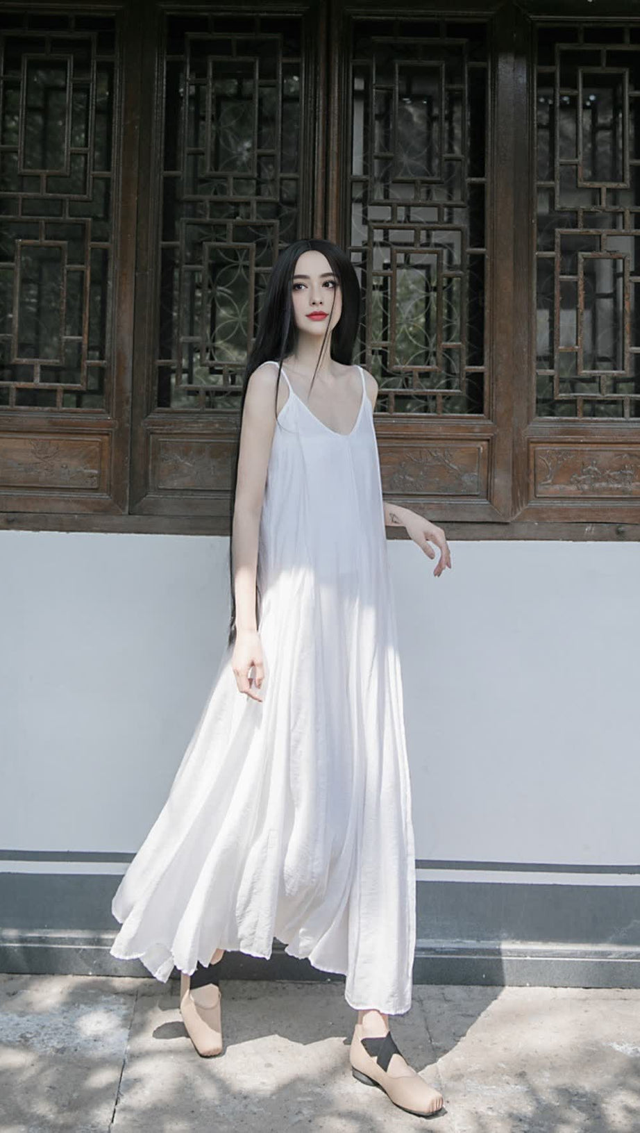 WHITE STRAP RAW - EDGE PATCHWORK MAXI DRESS