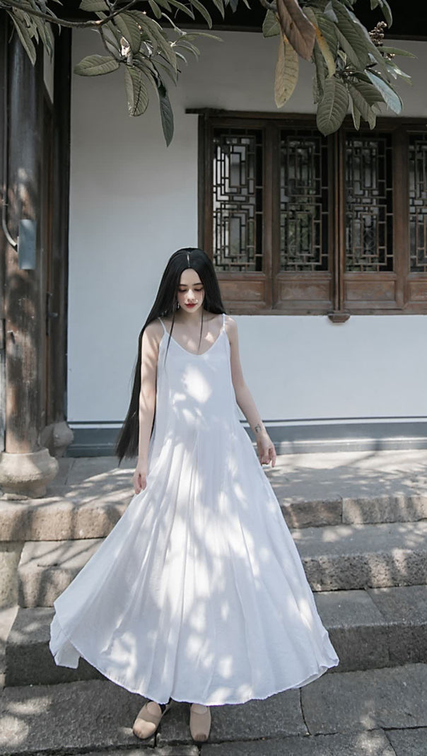 AIIZIE WHITE STRAP RAW - EDGE PATCHWORK MAXI DRESS - product image