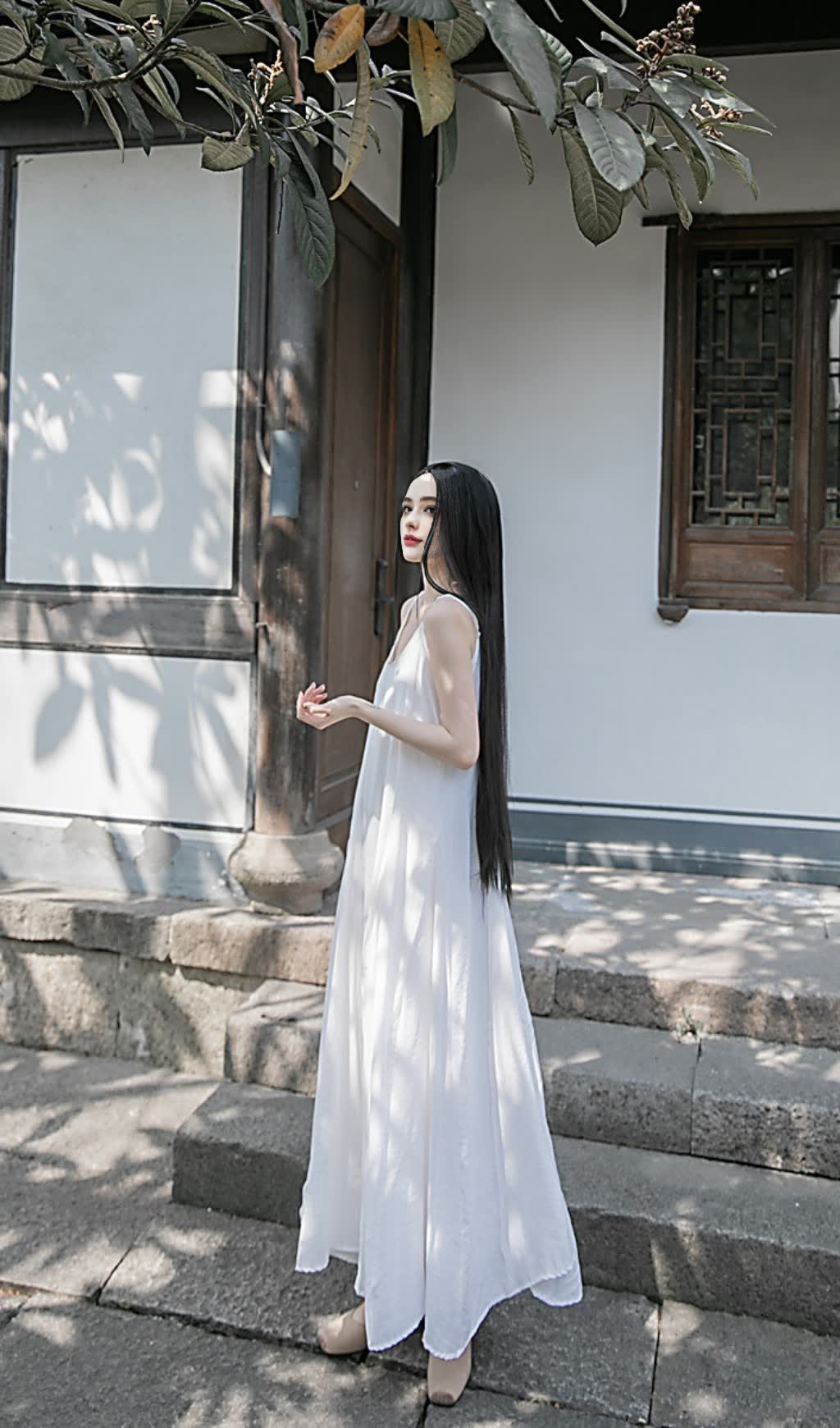 WHITE STRAP RAW - EDGE PATCHWORK MAXI DRESS