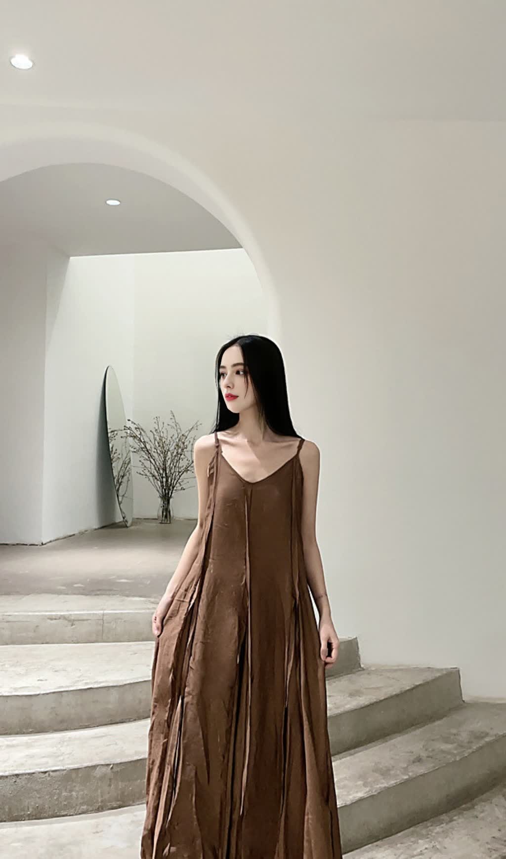 COFFEE STRAP RAW - EDGE PATCHWORK MAXI DRESS