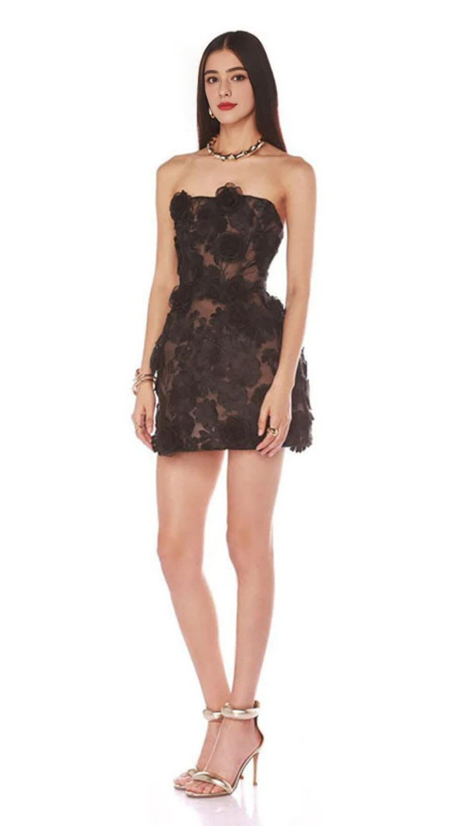 Jessica – Minikleid mit Blumenstickerei in Schwarz