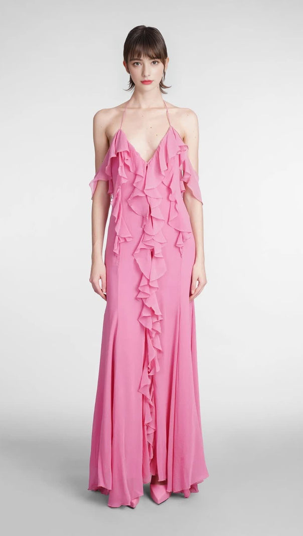 AIIZIE PINK RUFFLE COTTON AND SILK MAXI DRESS - product image