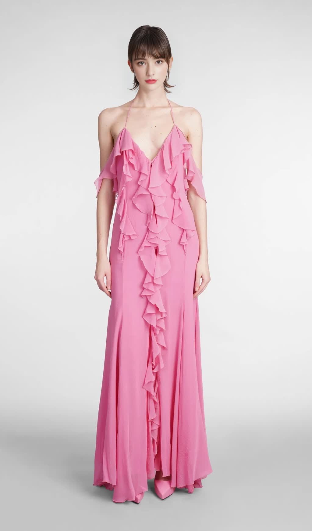 Pink Ruffle cotton and silk maxi dress