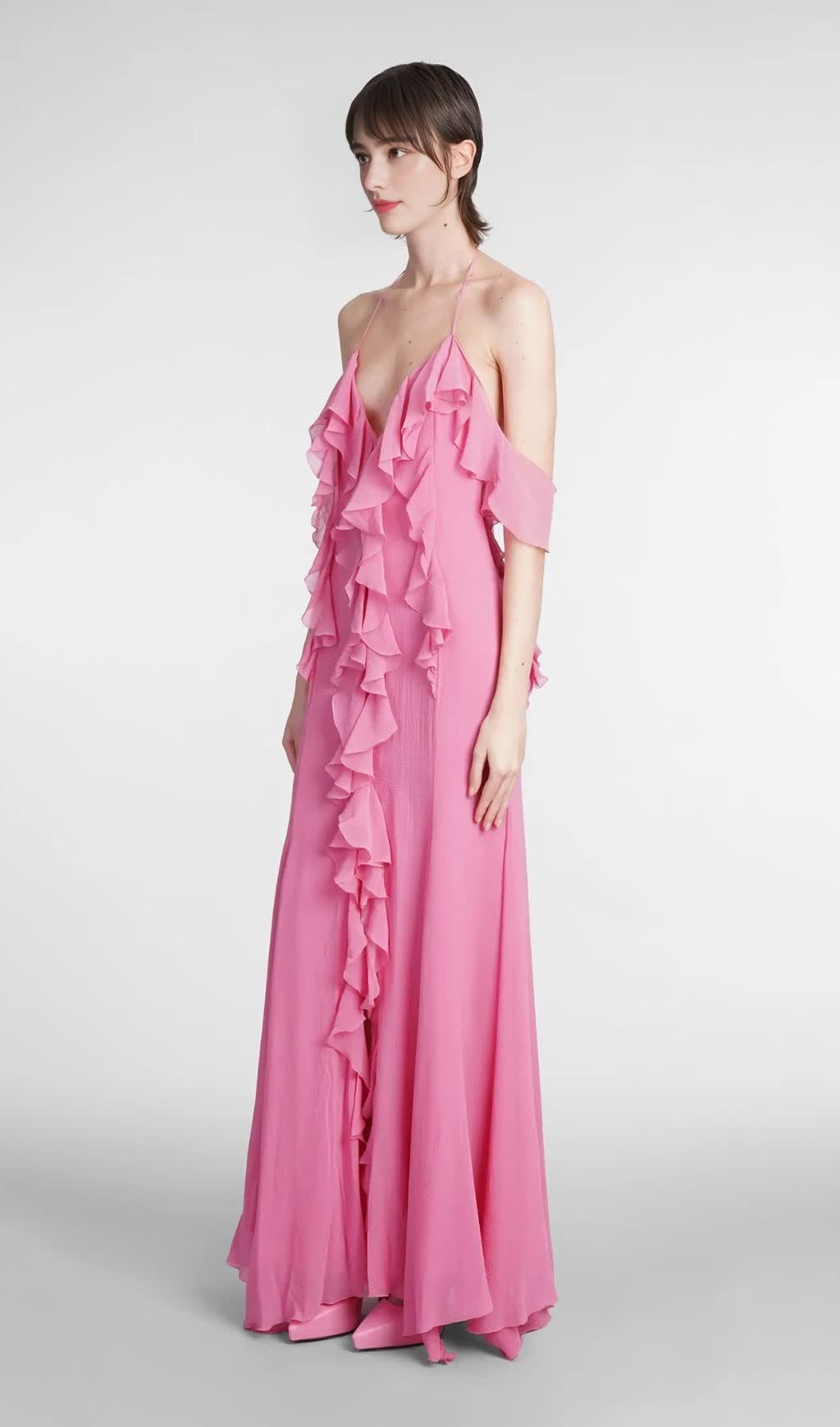 Pink Ruffle cotton and silk maxi dress