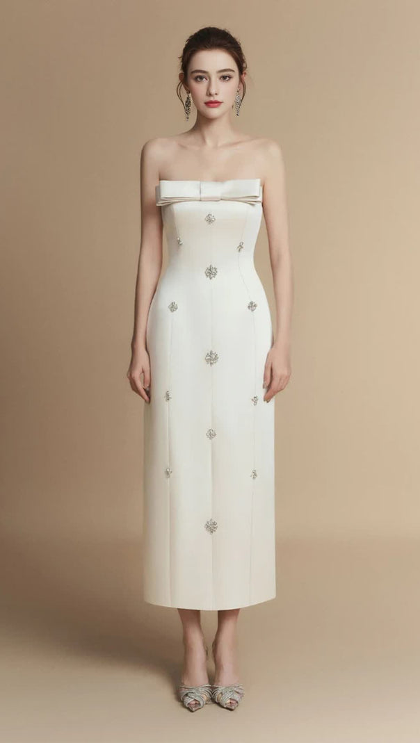 AIIZIE SHEATH STRAIGHT ACROSS NECK TAFFETA MIDI DRESS - product image