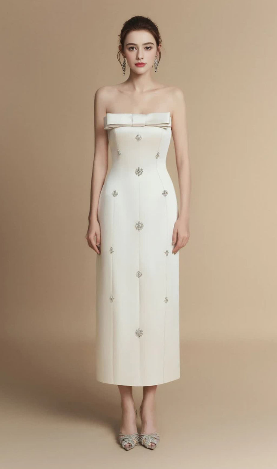 Sheath Straight Across Neck Taffeta Midi Dress
