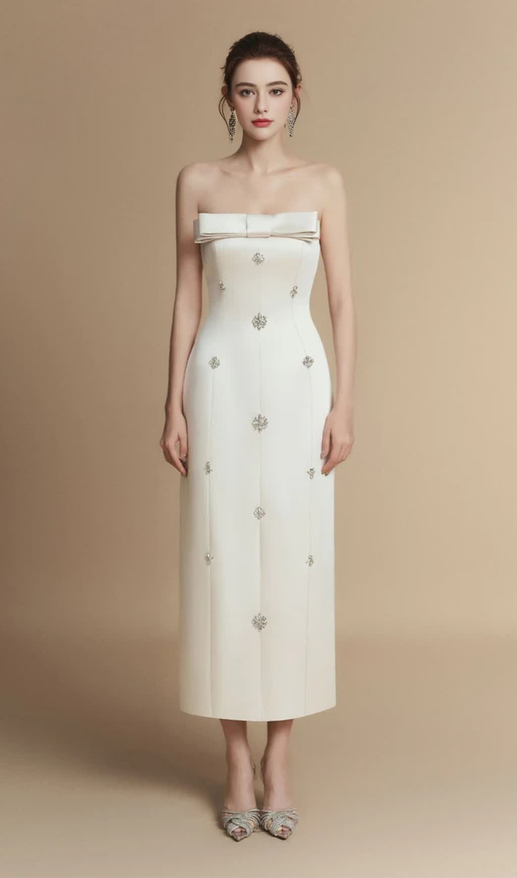 SHEATH STRAIGHT ACROSS NECK TAFFETA MIDI DRESS