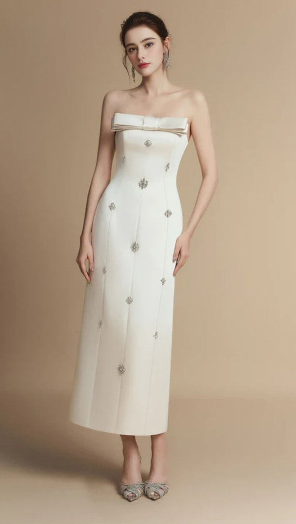 AIIZIE SHEATH STRAIGHT ACROSS NECK TAFFETA MIDI DRESS - product image