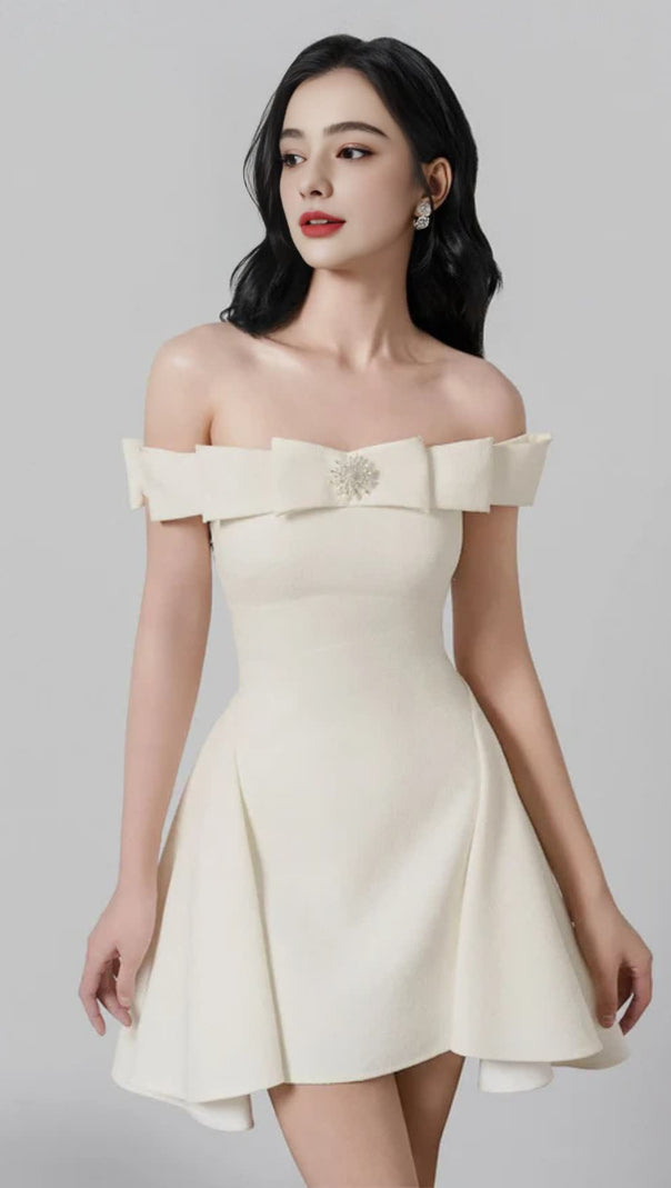 AIIZIE A-LINE OPEN SHOULDER TWEED MINI DRESS - product image