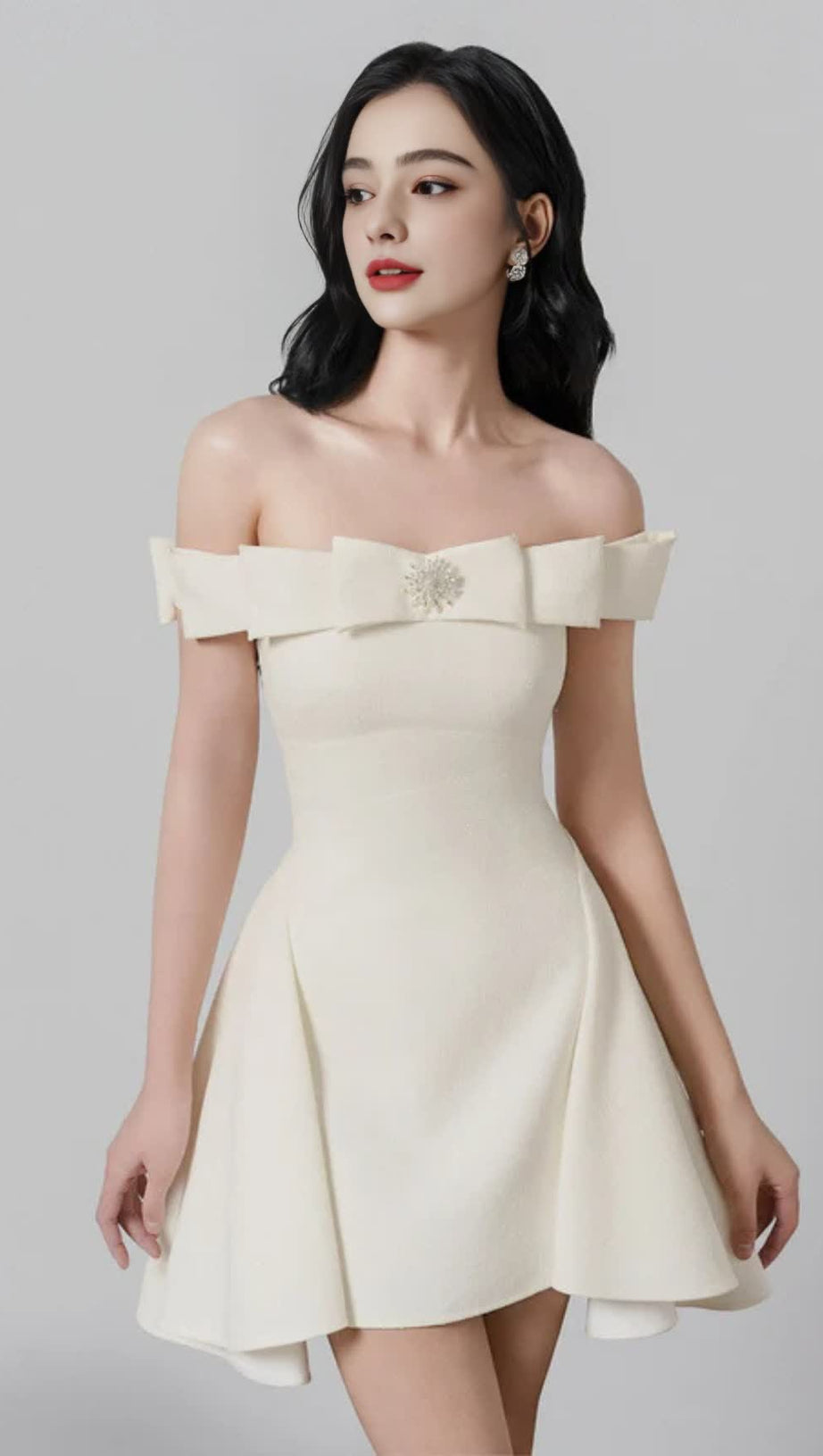 A-LINE OPEN SHOULDER TWEED MINI DRESS