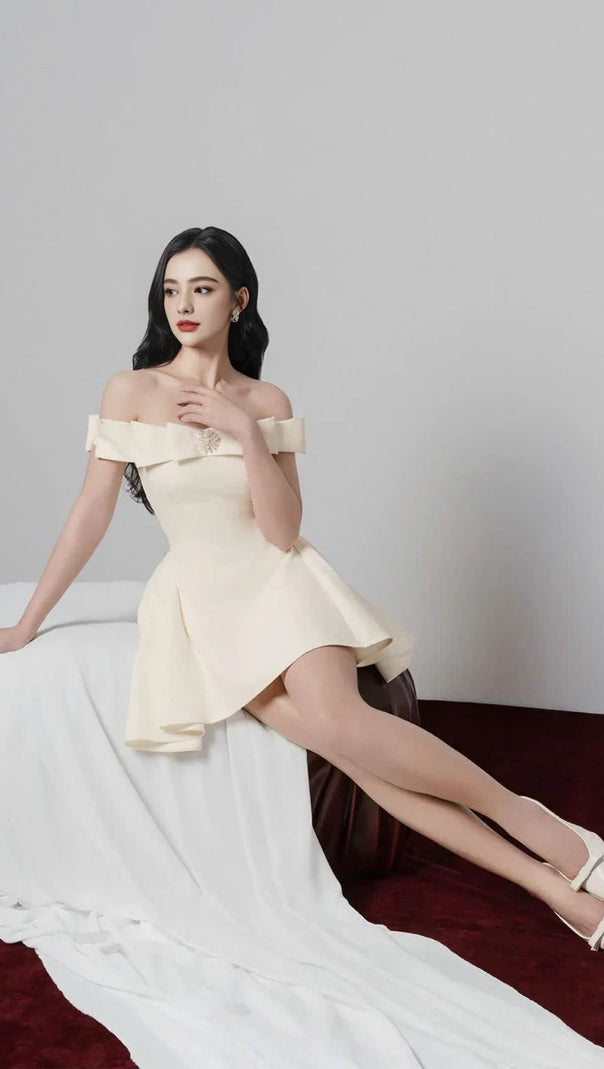 AIIZIE A-LINE OPEN SHOULDER TWEED MINI DRESS - product image