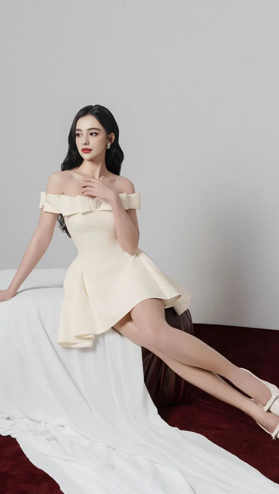 A-LINE OPEN SHOULDER TWEED MINI DRESS