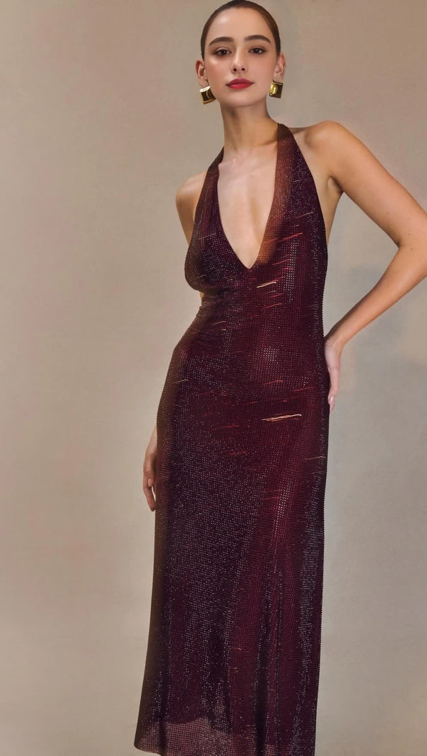 AIIZIE DIAMOND HALTER NECK MIDI DRESS - product image