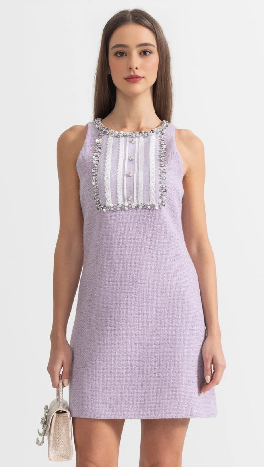 SEQUIN LACE EMBELLISHMENTS TEXTURED MINI DRESS IN PURPLE