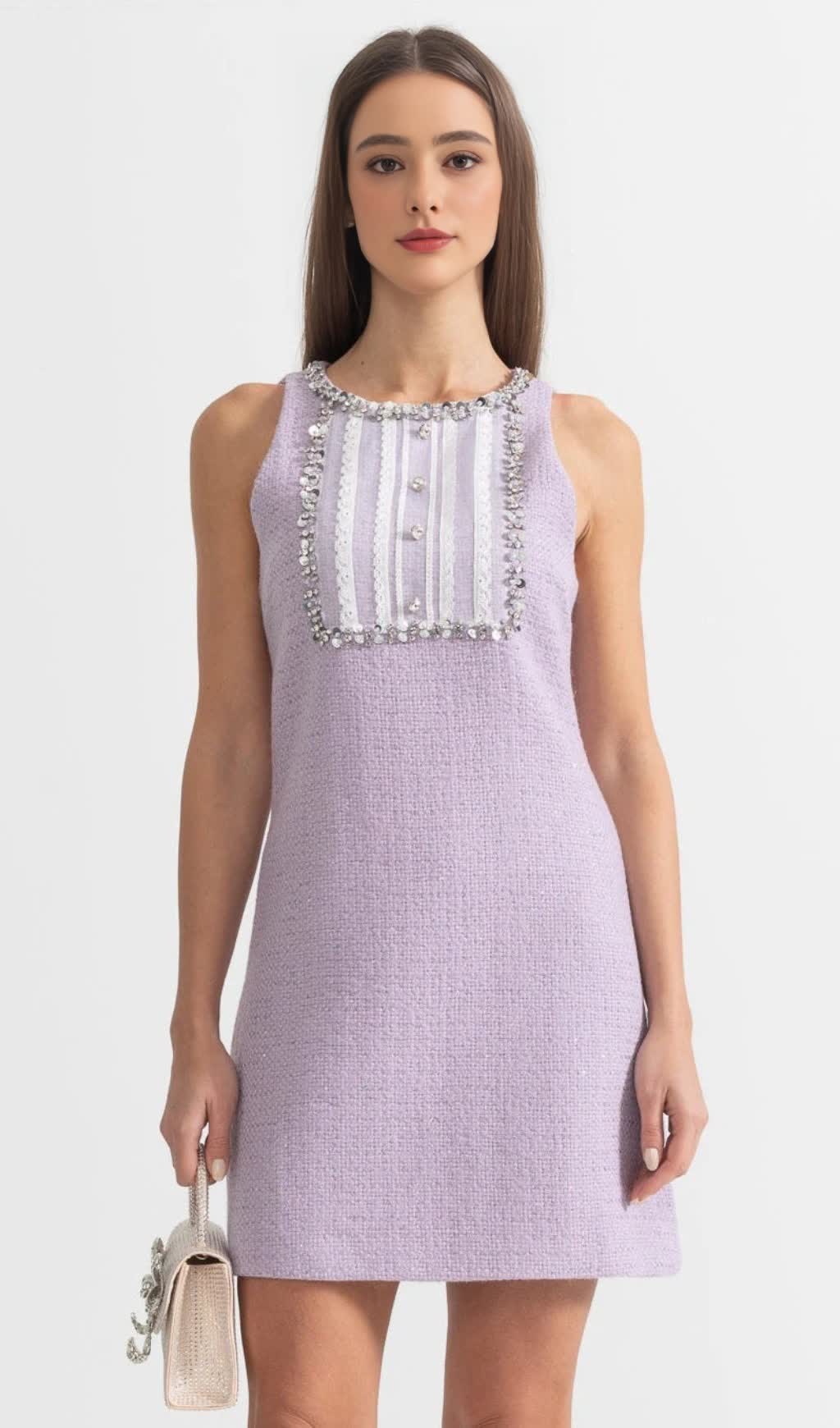 Sequin Lace Embellishments Textured Mini Dress In Purple