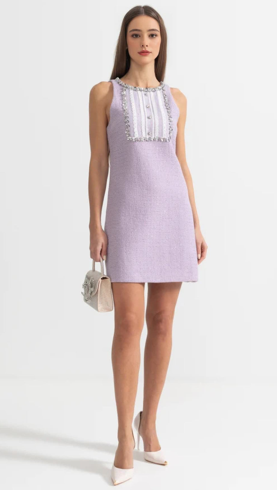 SEQUIN LACE EMBELLISHMENTS TEXTURED MINI DRESS IN PURPLE