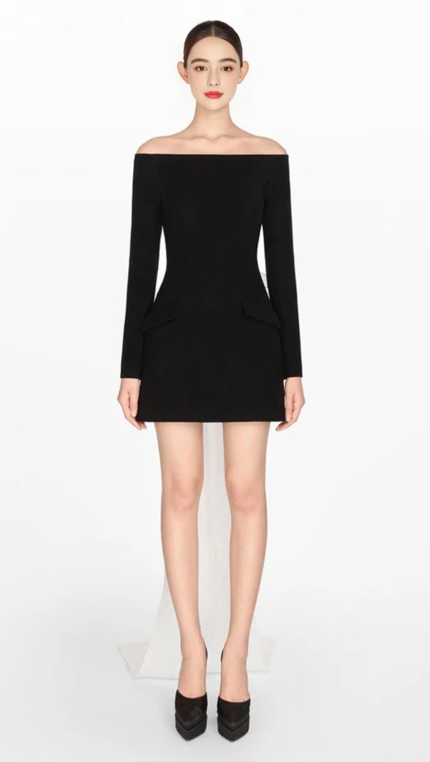 AIIZIE OFF SHOULDER BOW EMBELIISHED BACKLESS MINI DRESS - product image