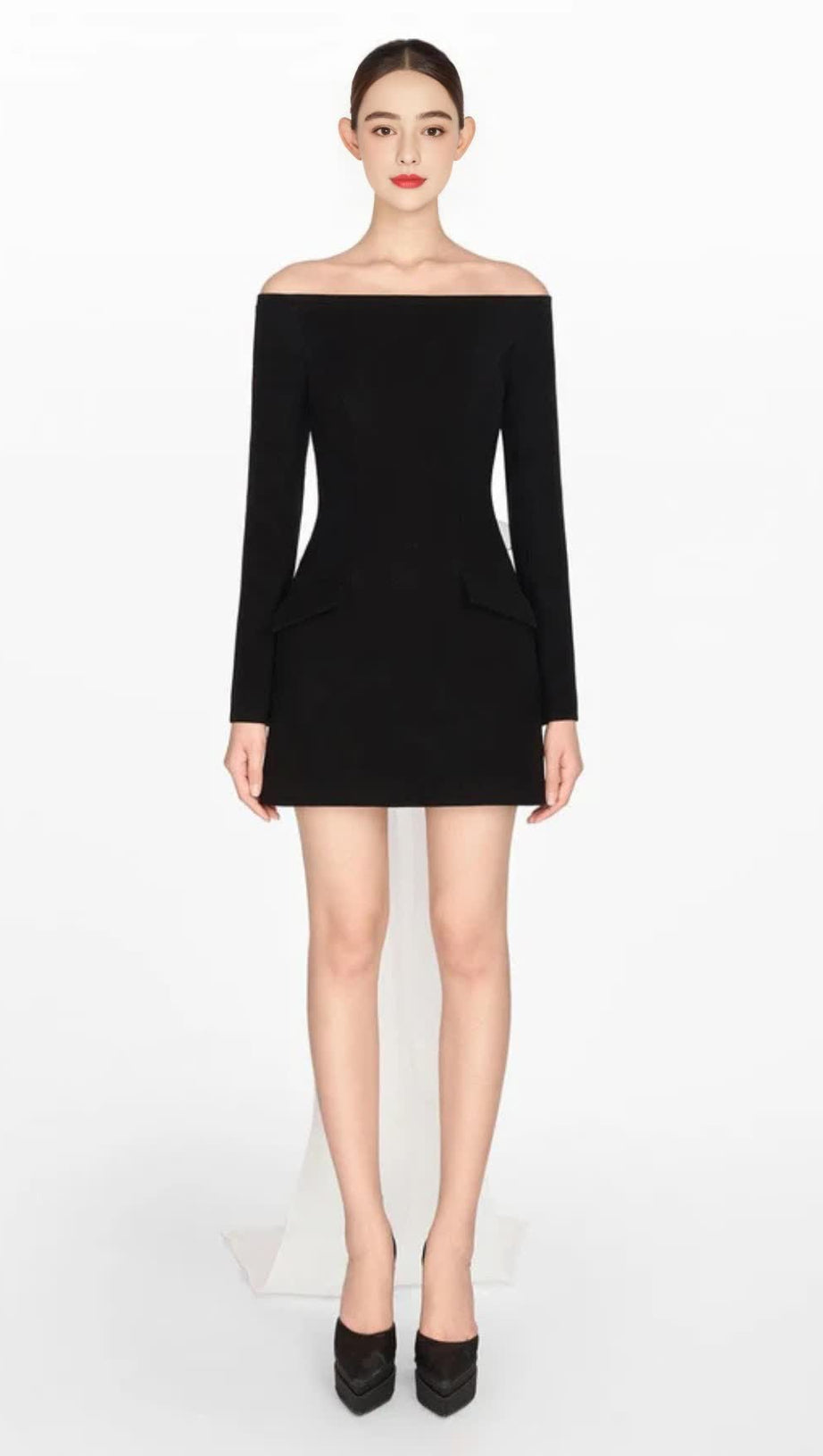 OFF SHOULDER BOW EMBELIISHED BACKLESS MINI DRESS