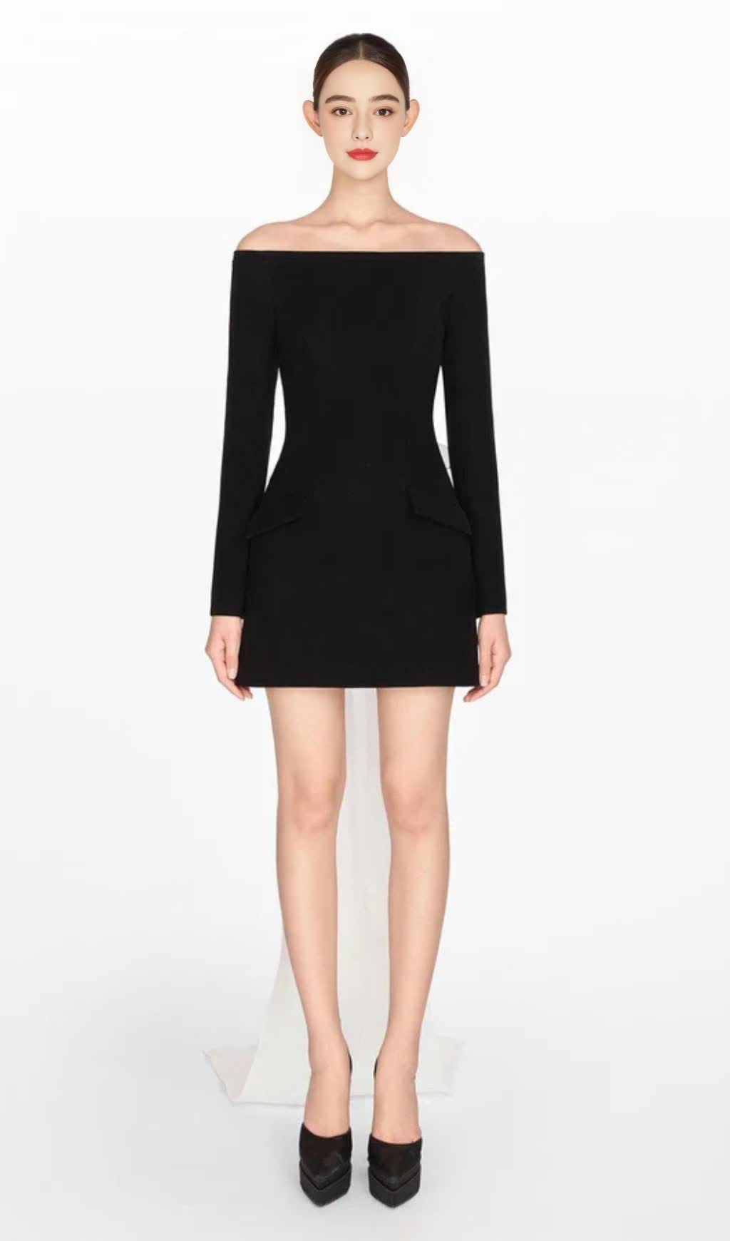 OFF SHOULDER BOW EMBELIISHED BACKLESS MINI DRESS