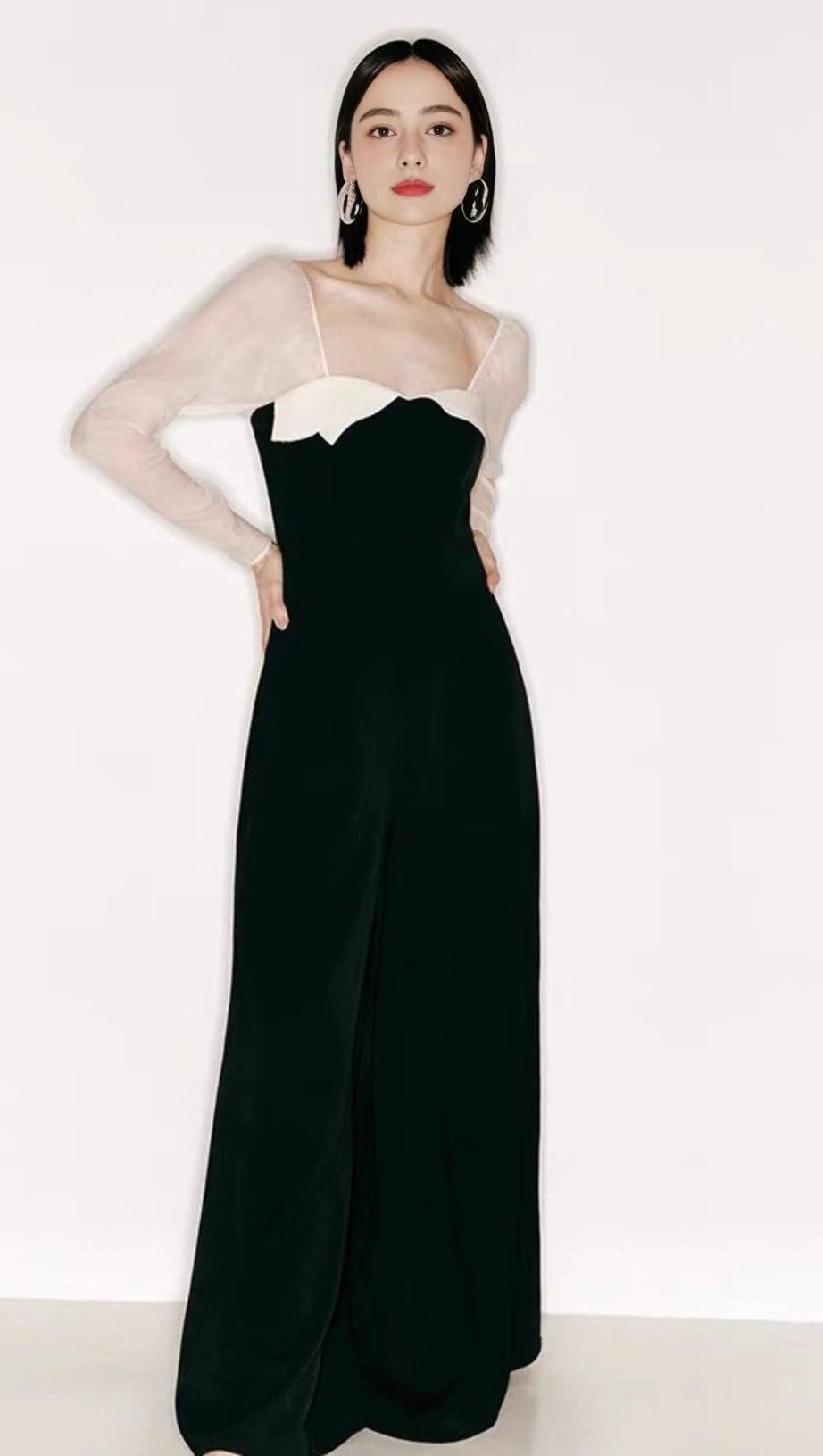 JENNY TULLE SLEEVE SQUARE NECK MAXI DRESS IN BLACK