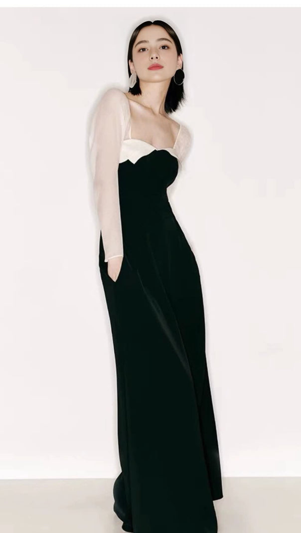AIIZIE JENNY TULLE SLEEVE SQUARE NECK MAXI DRESS IN BLACK - product image