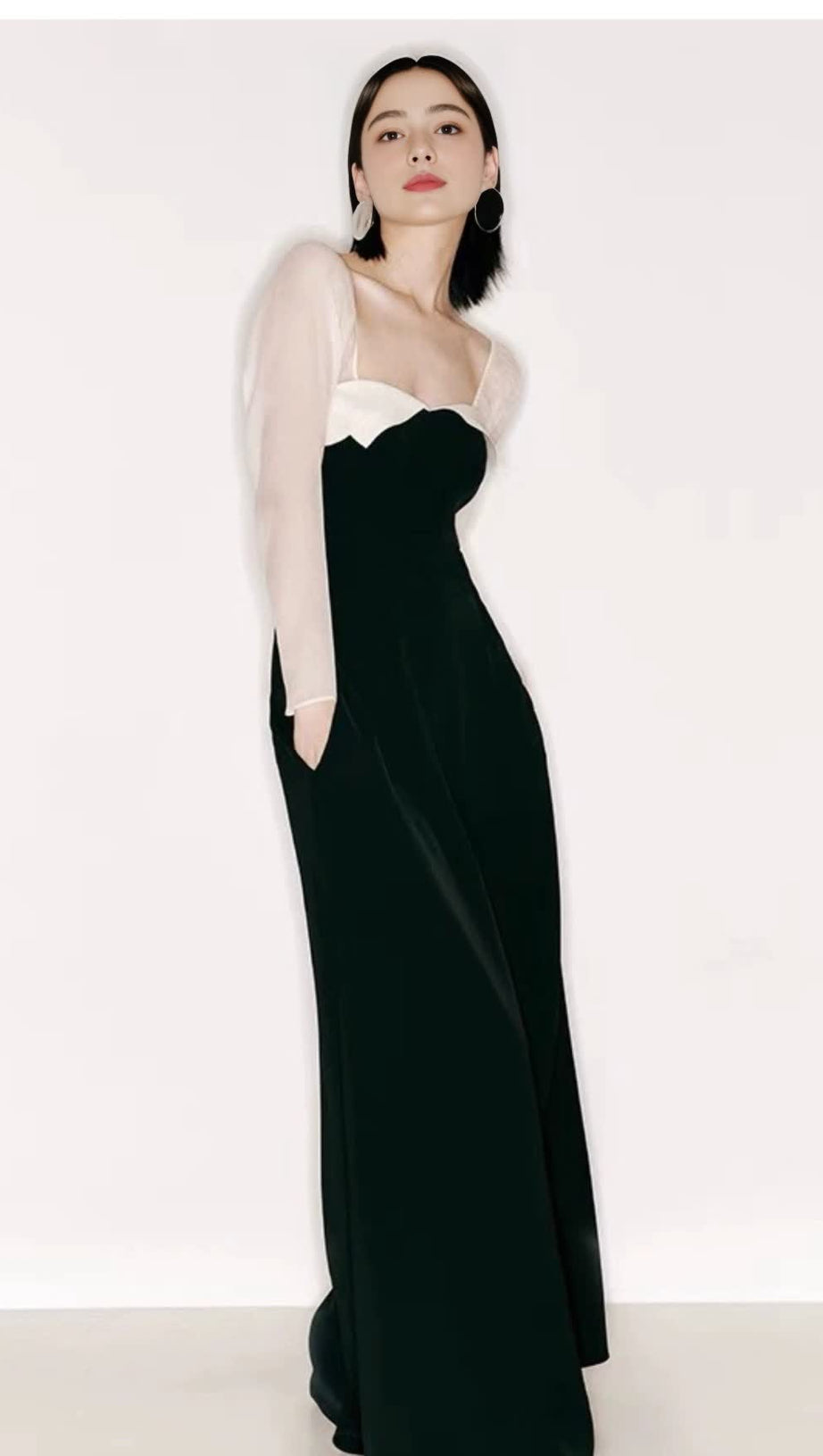 JENNY TULLE SLEEVE SQUARE NECK MAXI DRESS IN BLACK